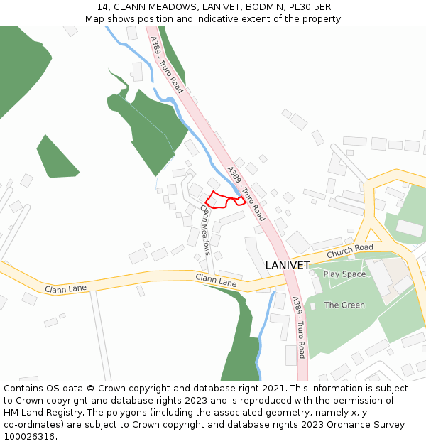 14, CLANN MEADOWS, LANIVET, BODMIN, PL30 5ER: Location map and indicative extent of plot