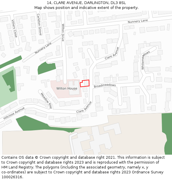 14, CLARE AVENUE, DARLINGTON, DL3 8SL: Location map and indicative extent of plot