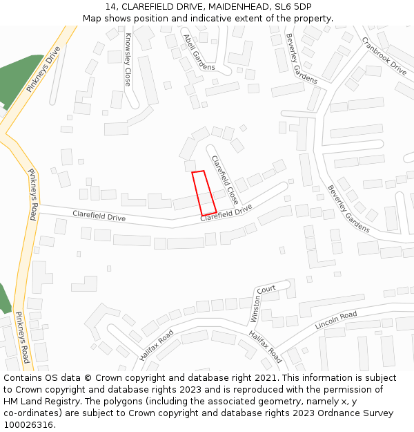 14, CLAREFIELD DRIVE, MAIDENHEAD, SL6 5DP: Location map and indicative extent of plot