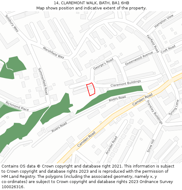 14, CLAREMONT WALK, BATH, BA1 6HB: Location map and indicative extent of plot