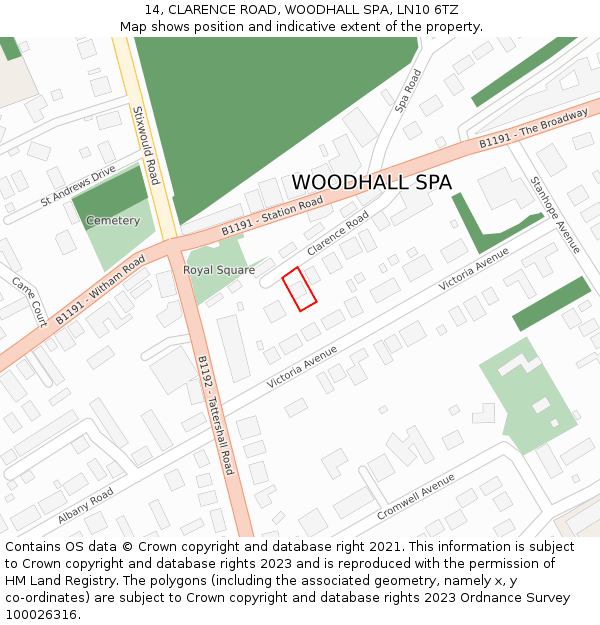 14, CLARENCE ROAD, WOODHALL SPA, LN10 6TZ: Location map and indicative extent of plot