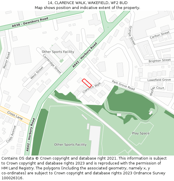 14, CLARENCE WALK, WAKEFIELD, WF2 8UD: Location map and indicative extent of plot