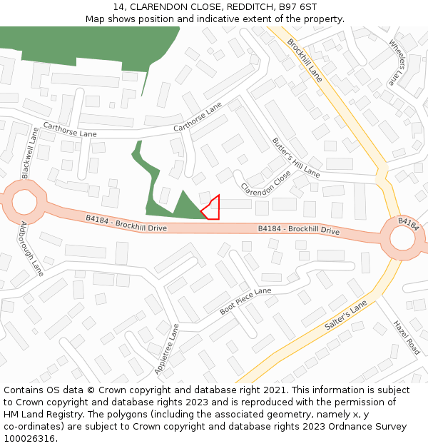 14, CLARENDON CLOSE, REDDITCH, B97 6ST: Location map and indicative extent of plot