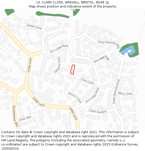 14, CLARK CLOSE, WRAXALL, BRISTOL, BS48 1JL: Location map and indicative extent of plot