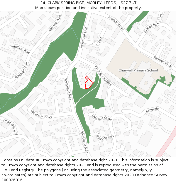 14, CLARK SPRING RISE, MORLEY, LEEDS, LS27 7UT: Location map and indicative extent of plot