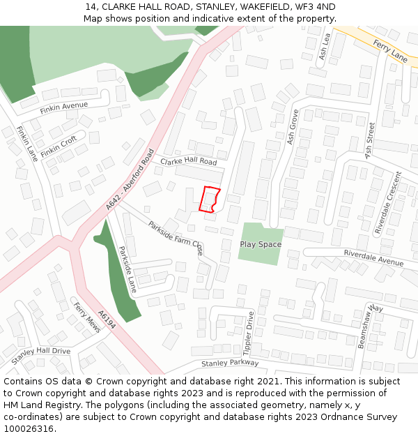 14, CLARKE HALL ROAD, STANLEY, WAKEFIELD, WF3 4ND: Location map and indicative extent of plot