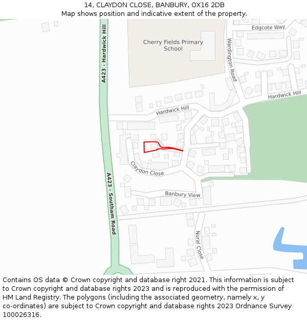 14, CLAYDON CLOSE, BANBURY, OX16 2DB: Location map and indicative extent of plot