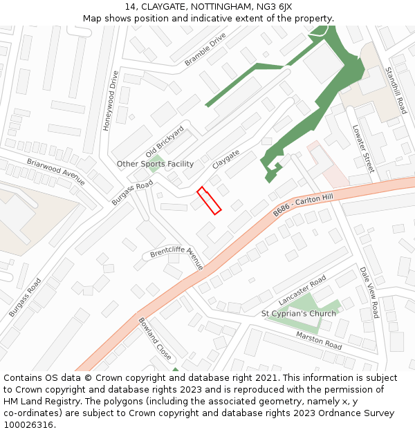 14, CLAYGATE, NOTTINGHAM, NG3 6JX: Location map and indicative extent of plot