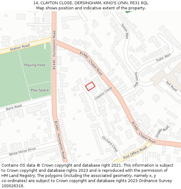 14, CLAYTON CLOSE, DERSINGHAM, KING'S LYNN, PE31 6QL: Location map and indicative extent of plot