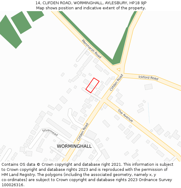 14, CLIFDEN ROAD, WORMINGHALL, AYLESBURY, HP18 9JP: Location map and indicative extent of plot