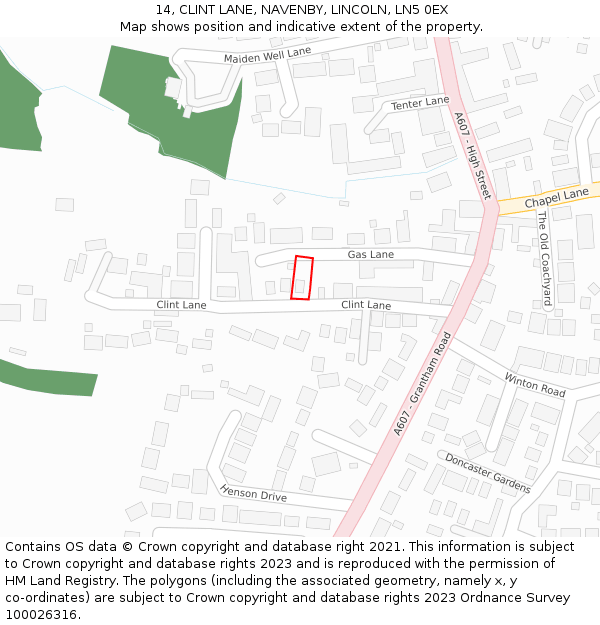 14, CLINT LANE, NAVENBY, LINCOLN, LN5 0EX: Location map and indicative extent of plot