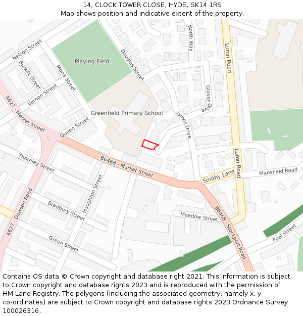 14, CLOCK TOWER CLOSE, HYDE, SK14 1RS: Location map and indicative extent of plot