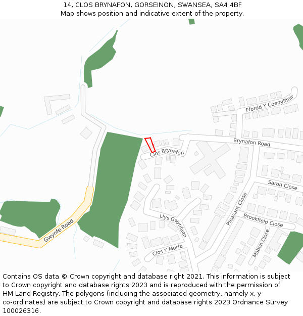 14, CLOS BRYNAFON, GORSEINON, SWANSEA, SA4 4BF: Location map and indicative extent of plot