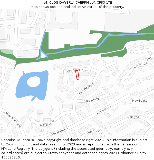 14, CLOS DWYERW, CAERPHILLY, CF83 1TE: Location map and indicative extent of plot