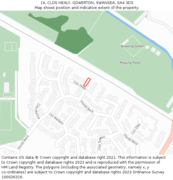 14, CLOS HEALY, GOWERTON, SWANSEA, SA4 3DS: Location map and indicative extent of plot