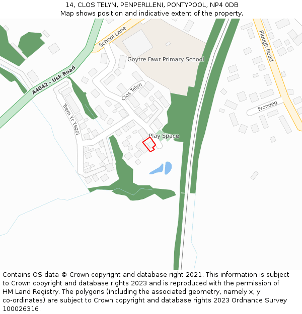 14, CLOS TELYN, PENPERLLENI, PONTYPOOL, NP4 0DB: Location map and indicative extent of plot