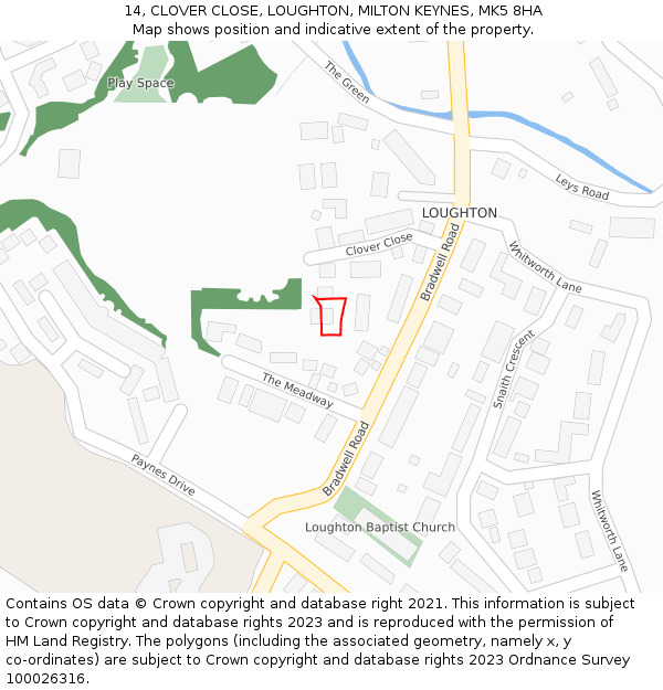 14, CLOVER CLOSE, LOUGHTON, MILTON KEYNES, MK5 8HA: Location map and indicative extent of plot