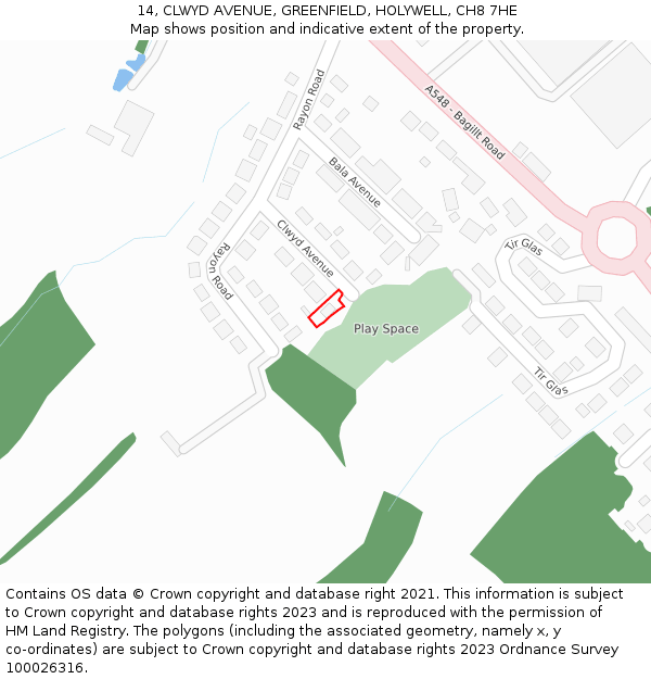 14, CLWYD AVENUE, GREENFIELD, HOLYWELL, CH8 7HE: Location map and indicative extent of plot