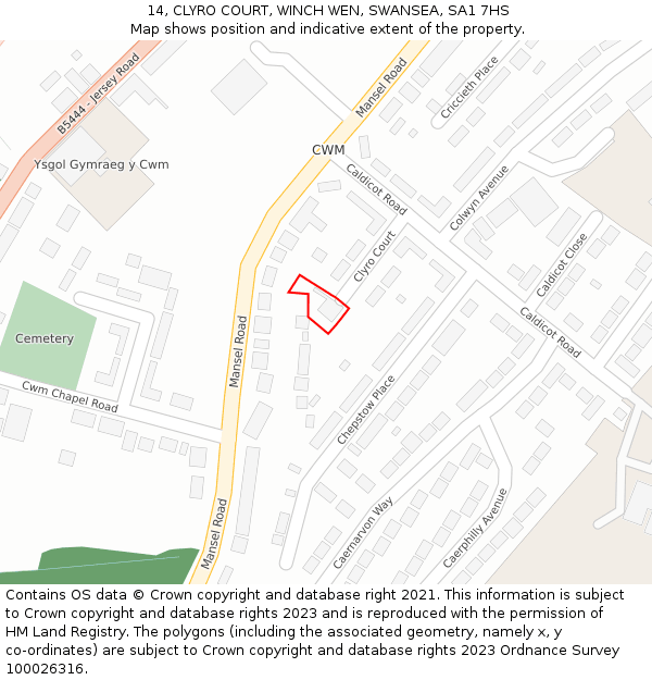 14, CLYRO COURT, WINCH WEN, SWANSEA, SA1 7HS: Location map and indicative extent of plot