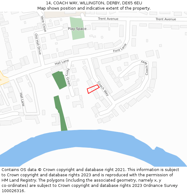 14, COACH WAY, WILLINGTON, DERBY, DE65 6EU: Location map and indicative extent of plot