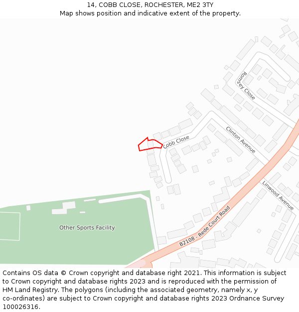 14, COBB CLOSE, ROCHESTER, ME2 3TY: Location map and indicative extent of plot