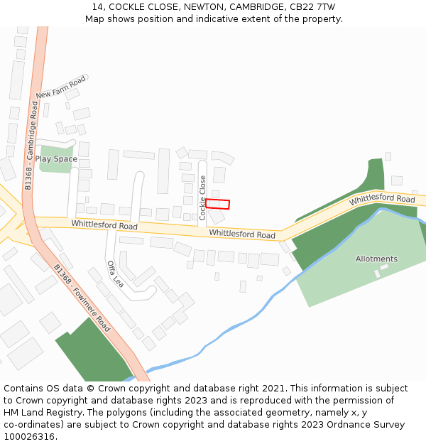 14, COCKLE CLOSE, NEWTON, CAMBRIDGE, CB22 7TW: Location map and indicative extent of plot