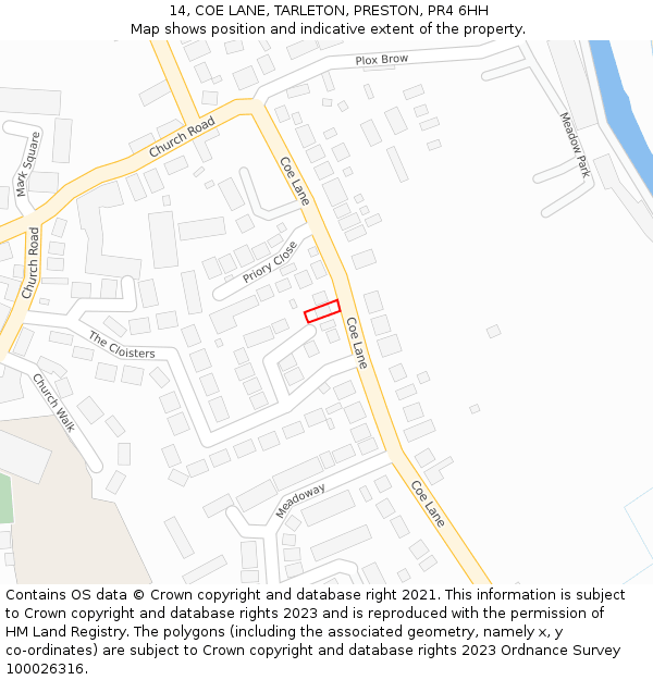 14, COE LANE, TARLETON, PRESTON, PR4 6HH: Location map and indicative extent of plot