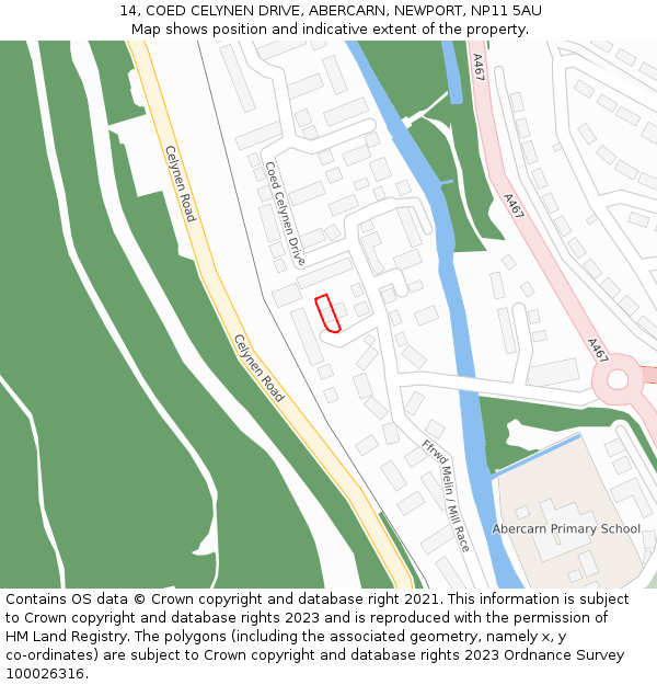 14, COED CELYNEN DRIVE, ABERCARN, NEWPORT, NP11 5AU: Location map and indicative extent of plot