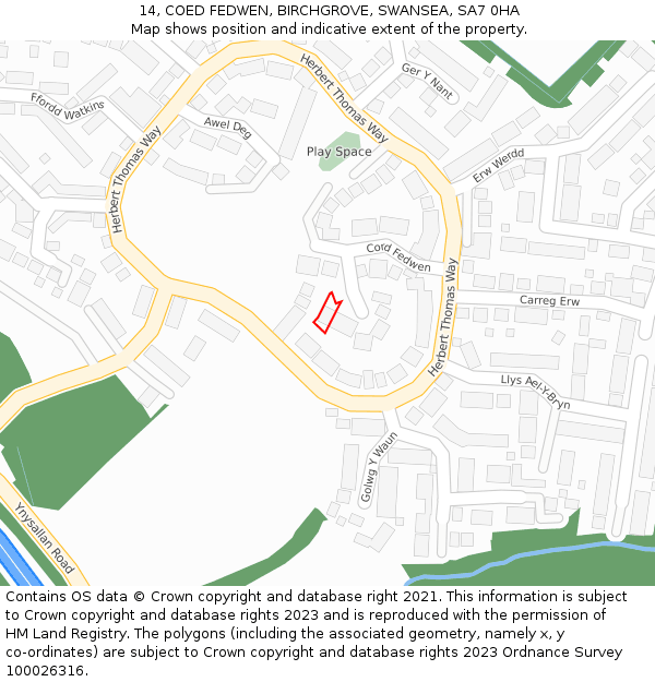 14, COED FEDWEN, BIRCHGROVE, SWANSEA, SA7 0HA: Location map and indicative extent of plot
