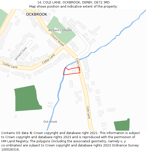 14, COLE LANE, OCKBROOK, DERBY, DE72 3RD: Location map and indicative extent of plot