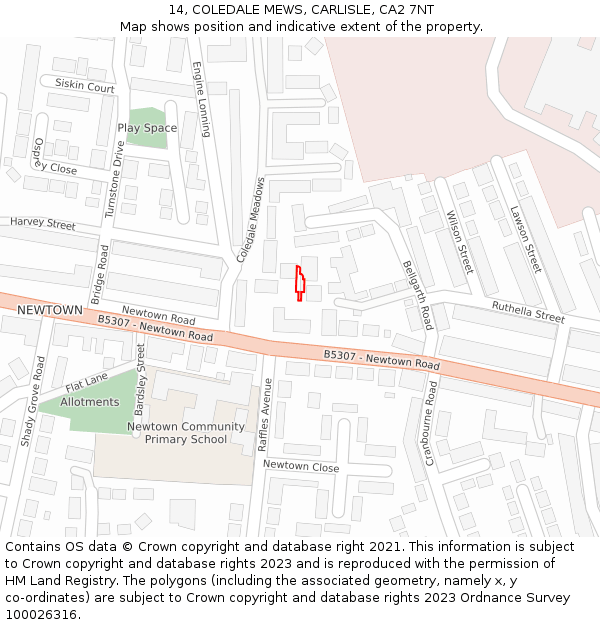 14, COLEDALE MEWS, CARLISLE, CA2 7NT: Location map and indicative extent of plot