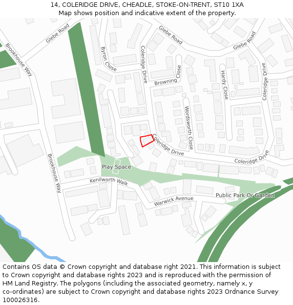 14, COLERIDGE DRIVE, CHEADLE, STOKE-ON-TRENT, ST10 1XA: Location map and indicative extent of plot