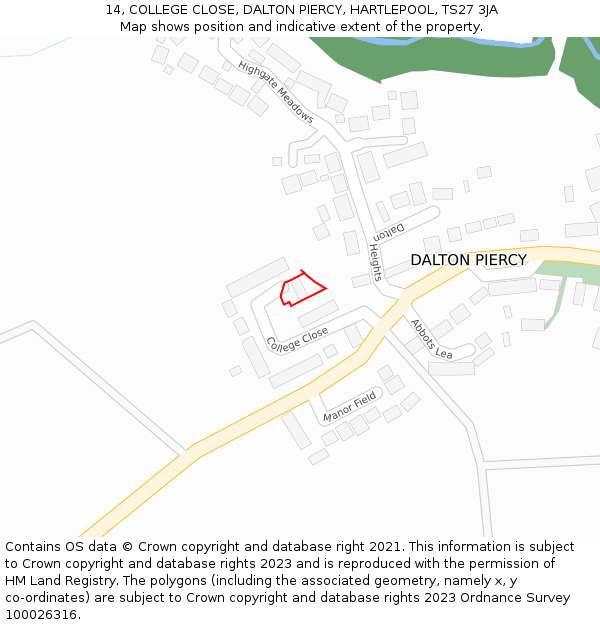 14, COLLEGE CLOSE, DALTON PIERCY, HARTLEPOOL, TS27 3JA: Location map and indicative extent of plot