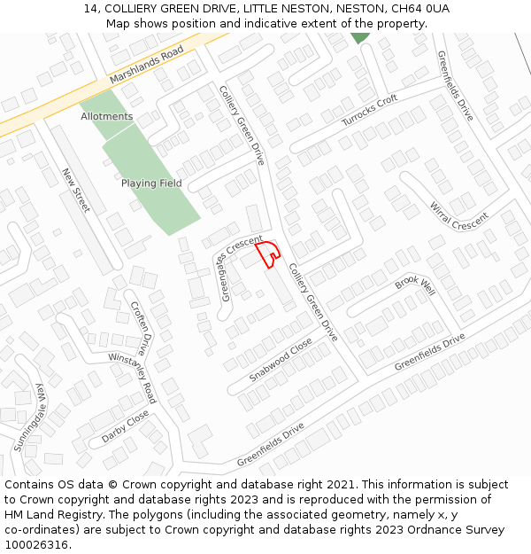 14, COLLIERY GREEN DRIVE, LITTLE NESTON, NESTON, CH64 0UA: Location map and indicative extent of plot