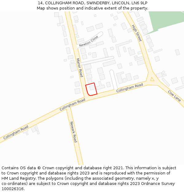 14, COLLINGHAM ROAD, SWINDERBY, LINCOLN, LN6 9LP: Location map and indicative extent of plot