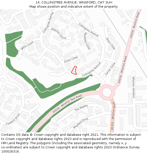 14, COLLINGTREE AVENUE, WINSFORD, CW7 3UH: Location map and indicative extent of plot