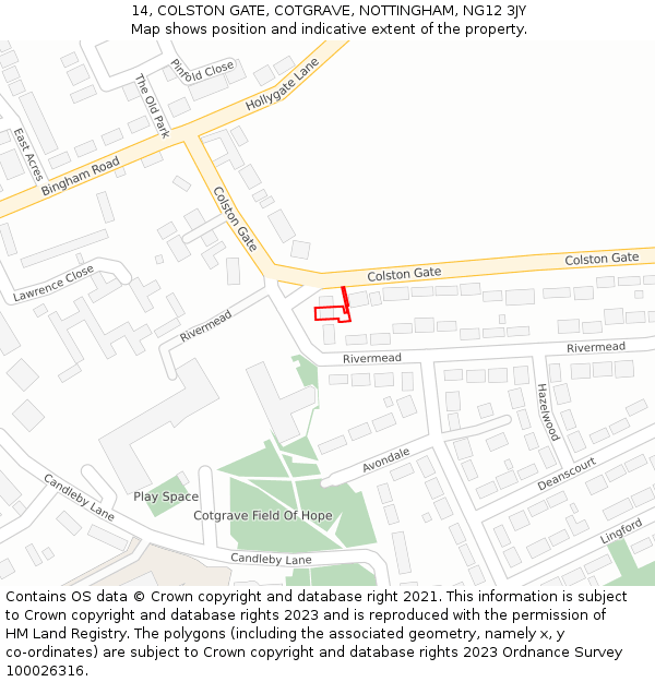 14, COLSTON GATE, COTGRAVE, NOTTINGHAM, NG12 3JY: Location map and indicative extent of plot