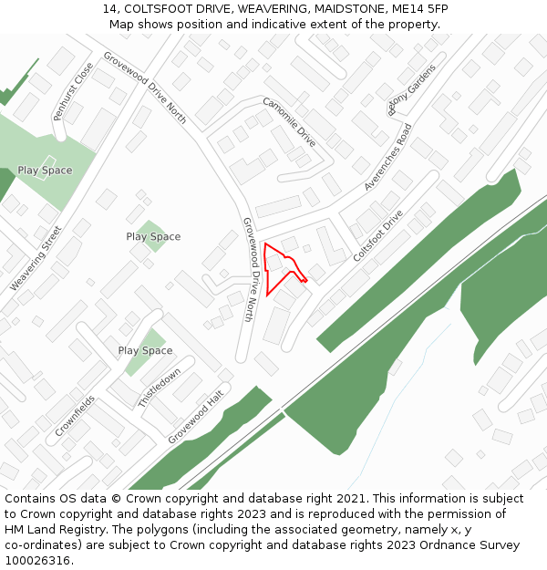 14, COLTSFOOT DRIVE, WEAVERING, MAIDSTONE, ME14 5FP: Location map and indicative extent of plot