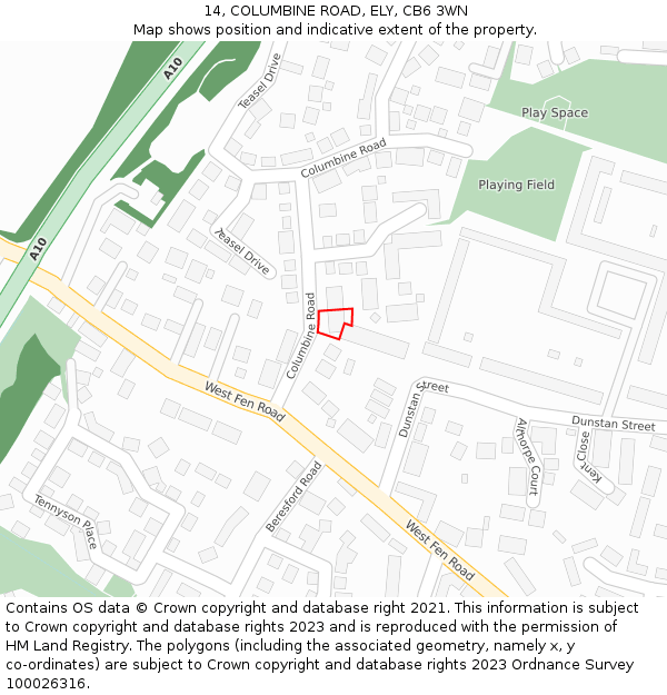 14, COLUMBINE ROAD, ELY, CB6 3WN: Location map and indicative extent of plot