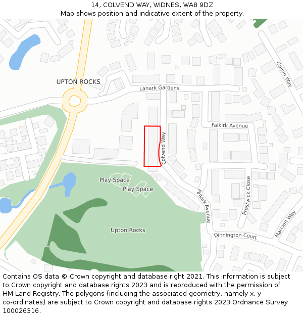 14, COLVEND WAY, WIDNES, WA8 9DZ: Location map and indicative extent of plot