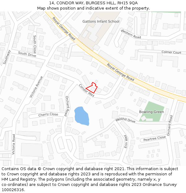 14, CONDOR WAY, BURGESS HILL, RH15 9QA: Location map and indicative extent of plot