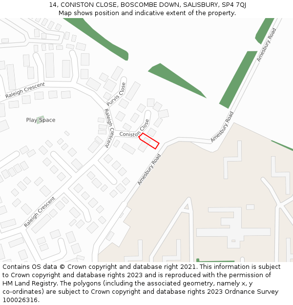 14, CONISTON CLOSE, BOSCOMBE DOWN, SALISBURY, SP4 7QJ: Location map and indicative extent of plot