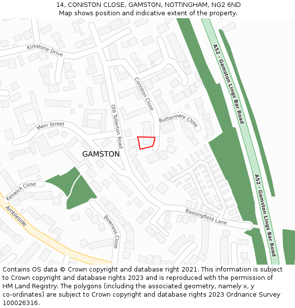 14, CONISTON CLOSE, GAMSTON, NOTTINGHAM, NG2 6ND: Location map and indicative extent of plot