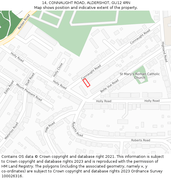 14, CONNAUGHT ROAD, ALDERSHOT, GU12 4RN: Location map and indicative extent of plot