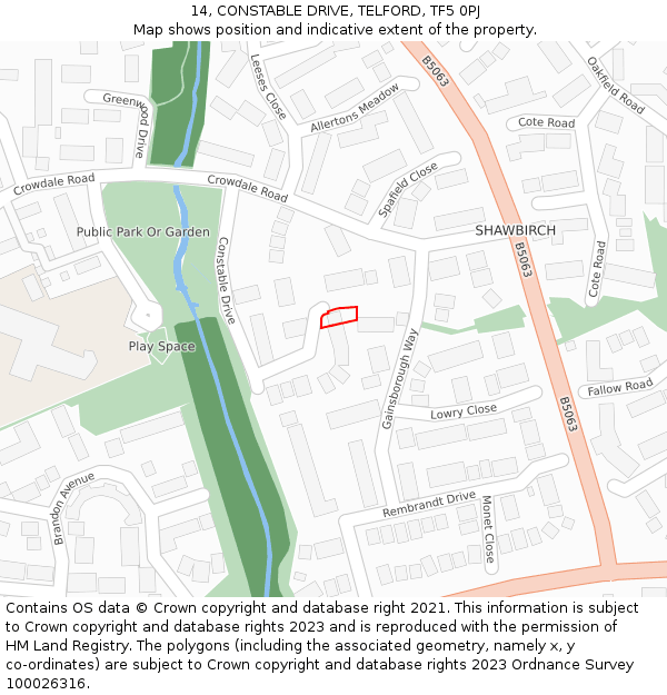 14, CONSTABLE DRIVE, TELFORD, TF5 0PJ: Location map and indicative extent of plot