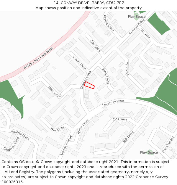 14, CONWAY DRIVE, BARRY, CF62 7EZ: Location map and indicative extent of plot