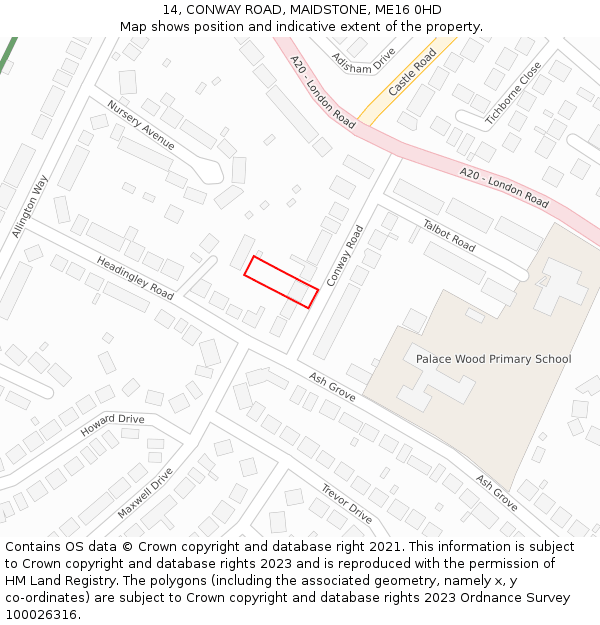 14, CONWAY ROAD, MAIDSTONE, ME16 0HD: Location map and indicative extent of plot