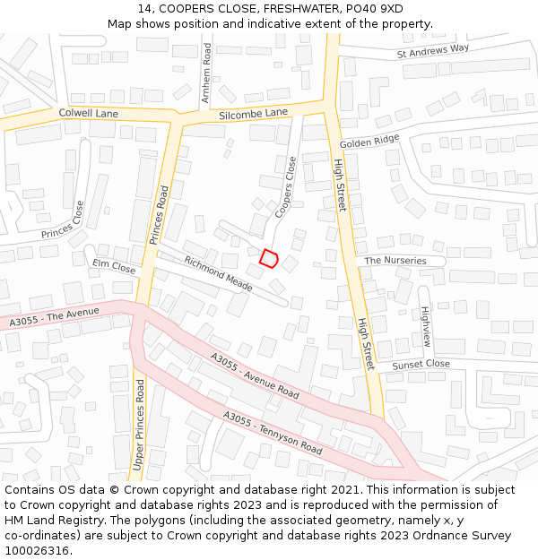 14, COOPERS CLOSE, FRESHWATER, PO40 9XD: Location map and indicative extent of plot