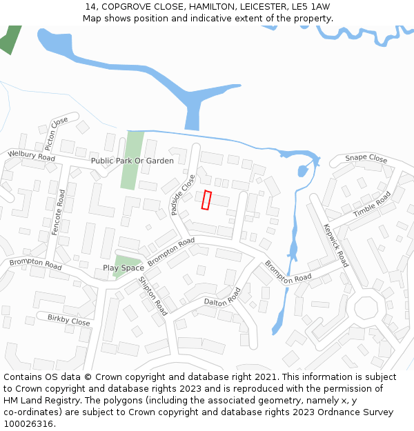 14, COPGROVE CLOSE, HAMILTON, LEICESTER, LE5 1AW: Location map and indicative extent of plot
