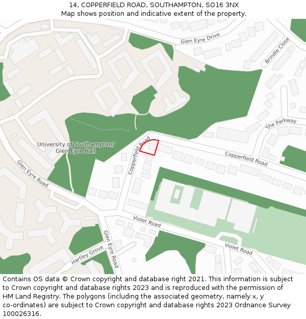 14, COPPERFIELD ROAD, SOUTHAMPTON, SO16 3NX: Location map and indicative extent of plot